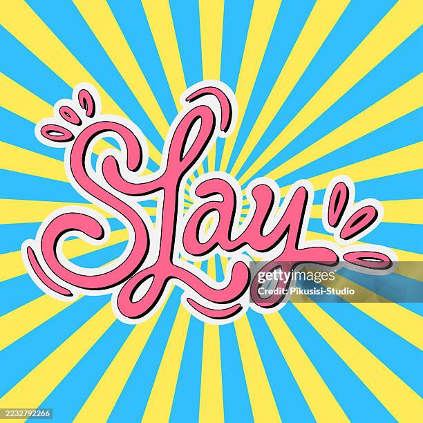 slay hand lettering with retro pop art - murderer stock illustrations