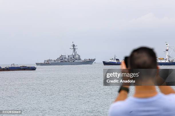 The USS Sampson , a U.S. Navy missile destroyer, docks at the Amador International Cruise Terminal in Panama City, Panama, on September 02, 2025. The...