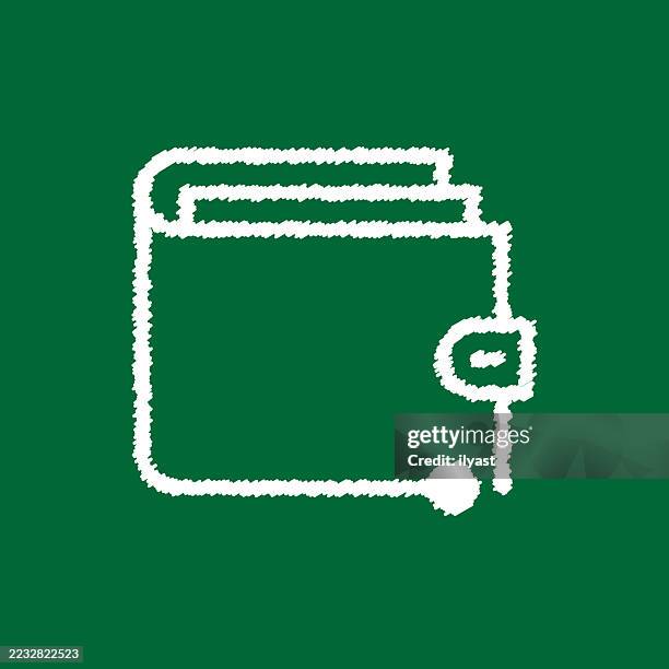 ilustraciones, imágenes clip art, dibujos animados e iconos de stock de dibujo del icono de la forma de la billetera en la pizarra - cartera vacía