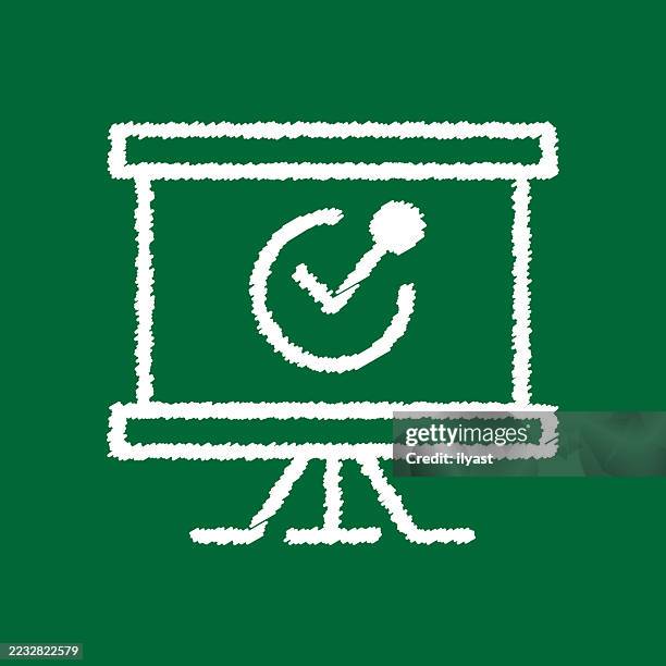check mark icon drawing on chalkboard - whiteboard doodles stock illustrations