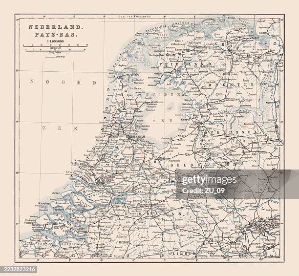 stockillustraties, clipart, cartoons en iconen met historical map of the netherlands, lithograph, published in 1897 - kaart nederland