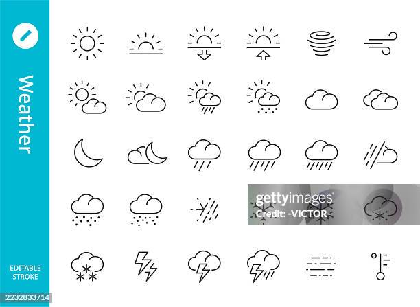 illustrazioni stock, clip art, cartoni animati e icone di tendenza di icone meteo-linea serie - meteorologia