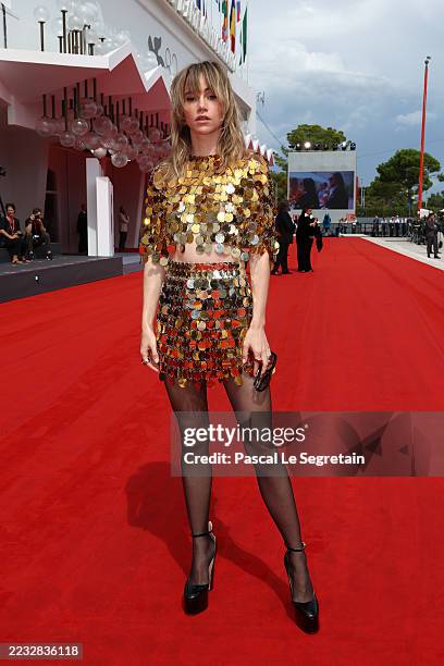 Suki Waterhouse attends the "Broken English" red carpet during the 82nd Venice International Film Festival on August 30, 2025 in Venice, Italy.