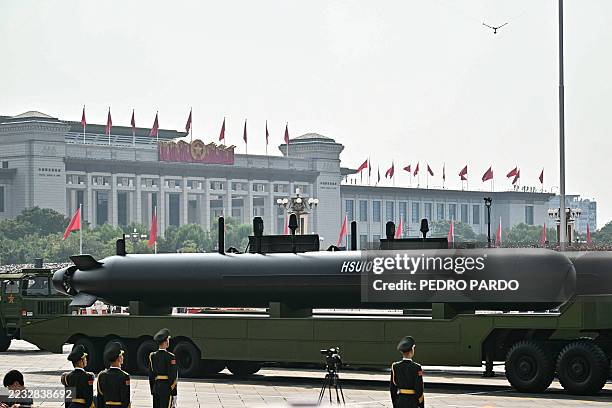 The HSU100 unmanned underwater vehicle is seen during a military parade marking the 80th anniversary of victory over Japan and the end of World War...