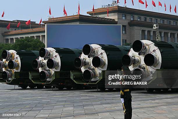 Intercontinental ballistic missiles are seen during a military parade marking the 80th anniversary of victory over Japan and the end of World War II,...
