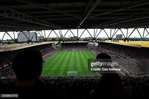 General view inside the stadium as fans watch on during the Premier League match between Wolverhampton Wanderers and Everton at Molineux on August...