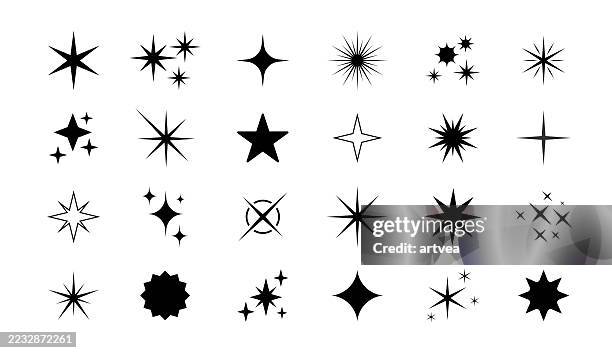 ilustraciones, imágenes clip art, dibujos animados e iconos de stock de conjunto de iconos de brillo - forma de estrella
