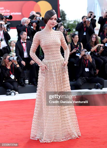 Sofia Carson attends the "Frankenstein" red carpet during the 82nd Venice International Film Festival on August 30, 2025 in Venice, Italy.