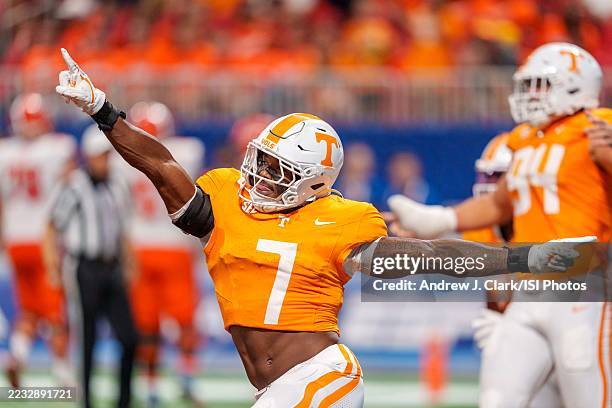 Dasaahn Brame of the Tennessee Volunteers celebrates a touchdown during a game between Syracuse Orange vs Tennessee Volunteers in the Aflac Kickoff...