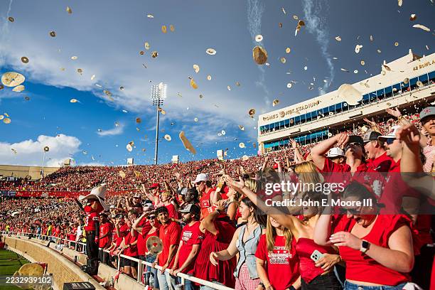 Texas Tech students throw tortillas for the opening kickoff during the first half of the game between the Texas Tech Red Raiders and the...