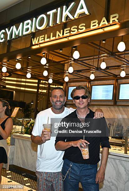 David Grutman, Founder, Groot Hospitality and Jonathan Cheban attend Cymbiotika Wellness Bar Grand Opening Event at Fontainebleau Las Vegas on August...