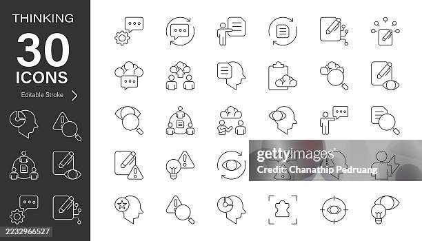 analytical thinking line vector icon set. pixel perfect. editable stroke. stock illustration. icon symbol, skill, innovation, success - reflection icon stock illustrations