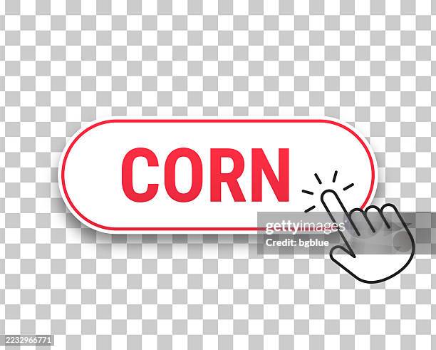 corn - 3d click web button with hand cursor on blank background - cereal box stock illustrations