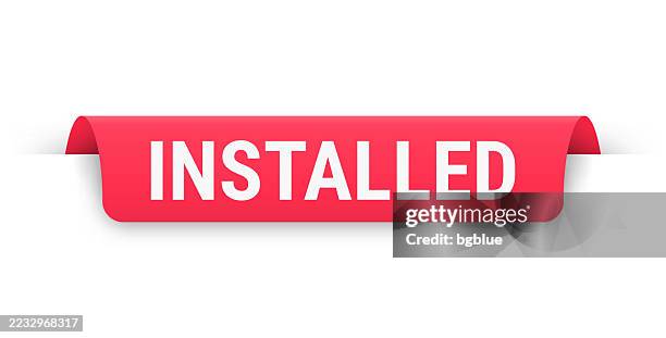 installed - red banner, bookmark, ribbon, label on white background - light installation stock illustrations
