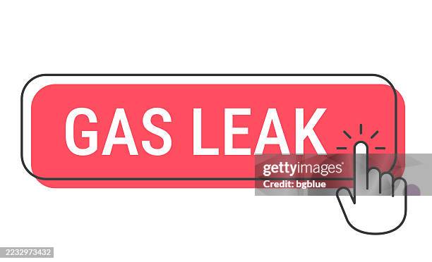 gas leak - click button with hand cursor on white background - emergency button stock illustrations