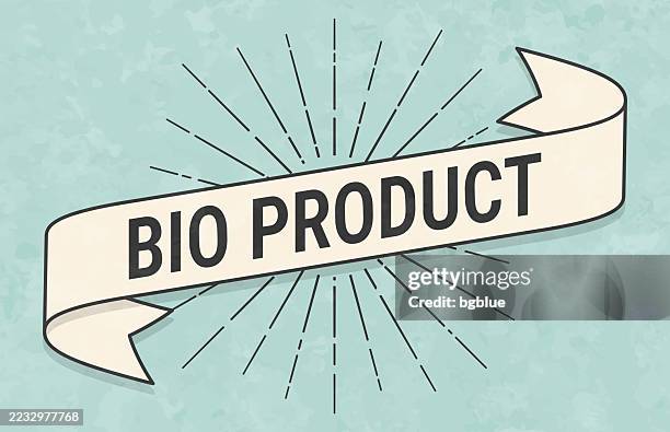 bio produkt - banner im retro vintage stil - altes strukturpapier - biologisch abbaubar stock-grafiken, -clipart, -cartoons und -symbole