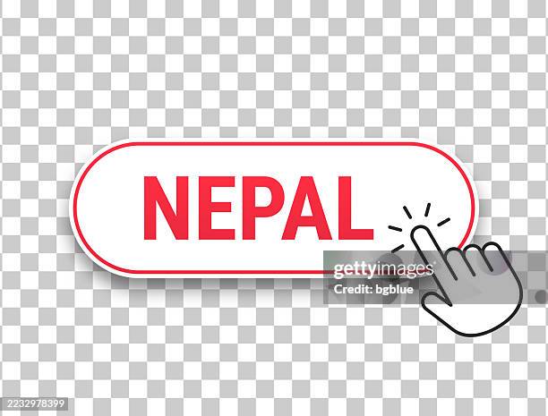 nepal - 3d click web button with hand cursor on blank background - hand pushing button stock illustrations