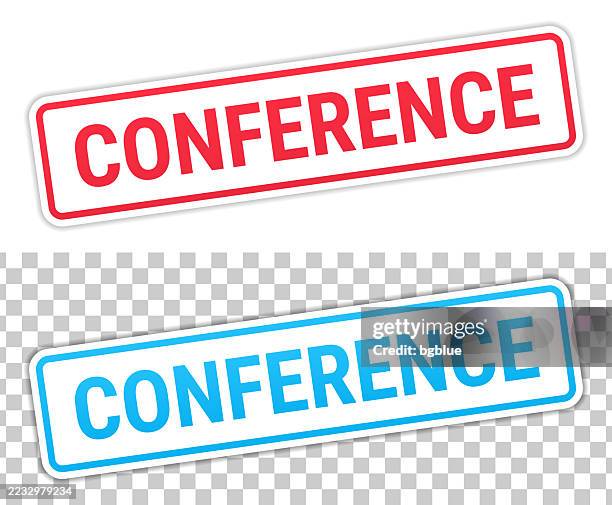 conference - red and blue labels on blank background - conference table white background stock illustrations