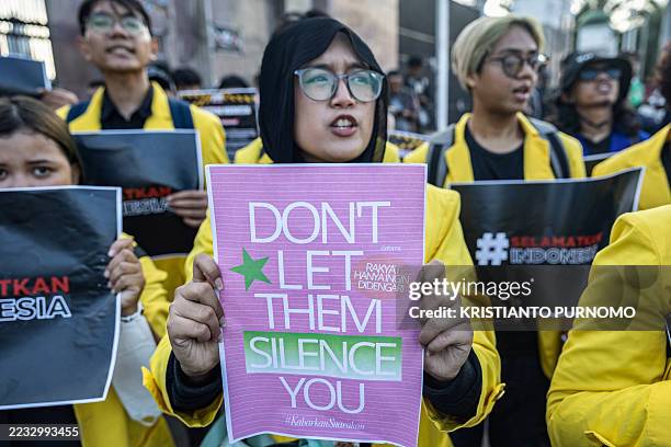 University students from the Indonesian Student Executive Board Alliance hold a demonstration to reiterate the "17+8 People's Demands", a platform of...