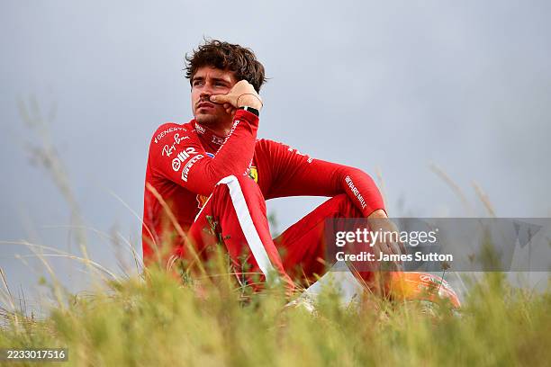 Charles Leclerc of Monaco and Scuderia Ferrari sits out after a crash during the F1 Grand Prix of Netherlands at Circuit Zandvoort on August 31, 2025...