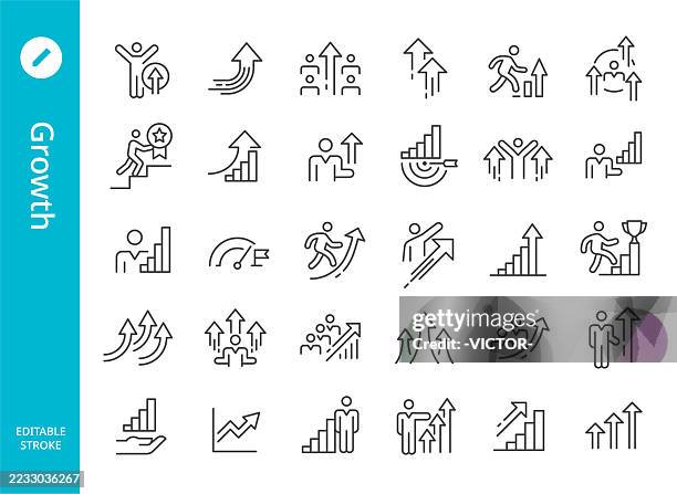 bildbanksillustrationer, clip art samt tecknat material och ikoner med growth icons set - line series - framsteg