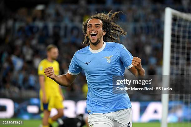 Matteo Guendouzi of SS Lazio celebrates a opening goal during the Serie A match between SS Lazio and Hellas Verona FC at Stadio Olimpico on August...