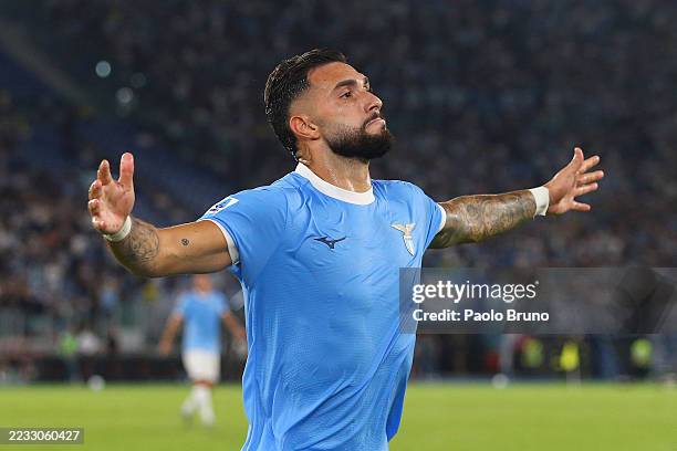 Valentin Castellanos of Lazio celebrates scoring his team's third goal during the Serie A match between SS Lazio and Hellas Verona FC at Stadio...