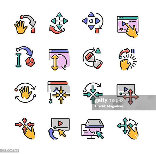 touch gestures and navigation icons set, vector line icons, editable stroke, - tapping ipad stock illustrations