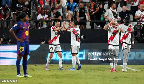Fran Perez of Rayo Vallecano celebrates scoring his team's first goal during the LaLiga EA Sports match between Rayo Vallecano de Madrid and FC...