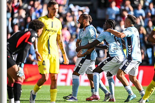 Borja Iglesias of Celta Vigo celebrates scoring his team's first goal during the LaLiga EA Sports match between RC Celta de Vigo and Villarreal CF at...