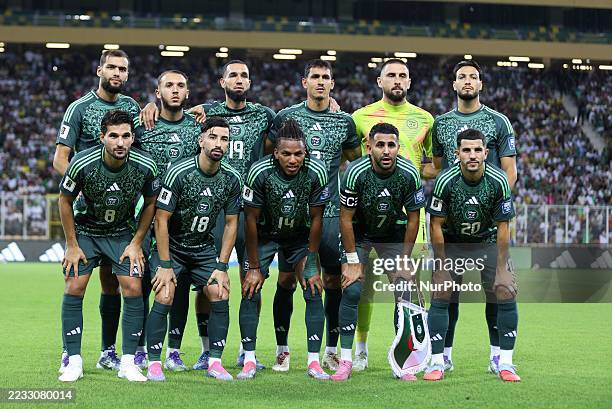 Algerian players pose for a group photo before the 2026 FIFA World Cup qualifying match between Algeria and Botswana at Hocine Ait Ahmed Stadium in...
