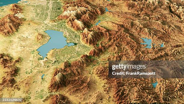 utah wasatch county vista de paisaje satelital color 3d render - característica de la tierra fotografías e imágenes de stock