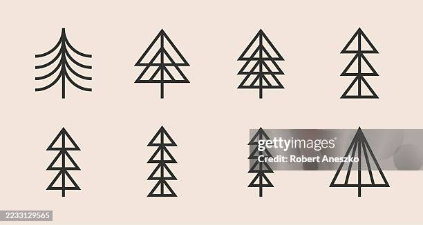 christmas tree geometric design elements and icons. christmas logo design symbols collection. collection of christmas ornaments. - decorating tree outside stock illustrations