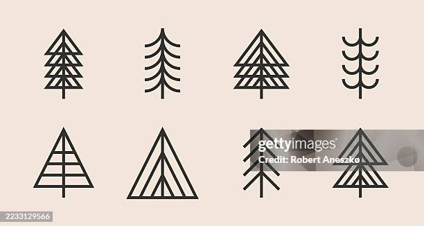 christmas tree geometric design elements and icons. christmas logo design symbols collection. collection of christmas ornaments. - pine tree stock illustrations