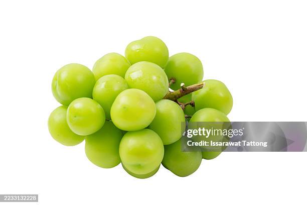shine muscat grape bunch, whole and cut, isolated on white background - grapes isolated stock pictures, royalty-free photos & images