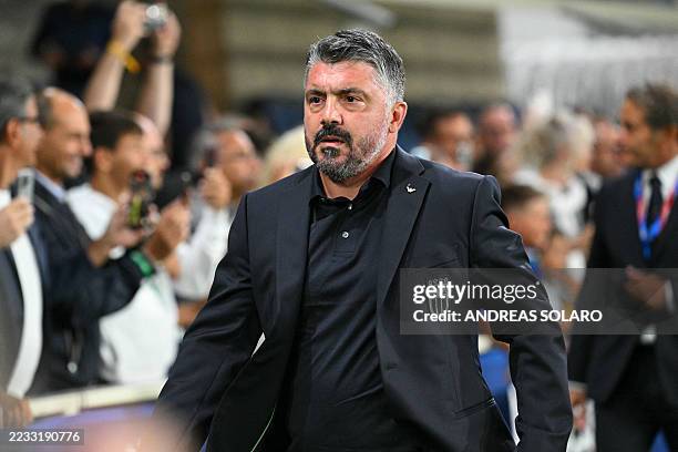 Italy's head coach Gennaro Guttuso arrives on the pitch ahead of the FIFA World Cup 2026 Group I qualification football match between Italy and...