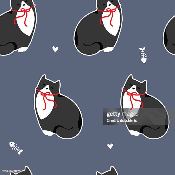 cute kitty pattern - seamless with easy to adjust global colours - fish skeleton stock illustrations