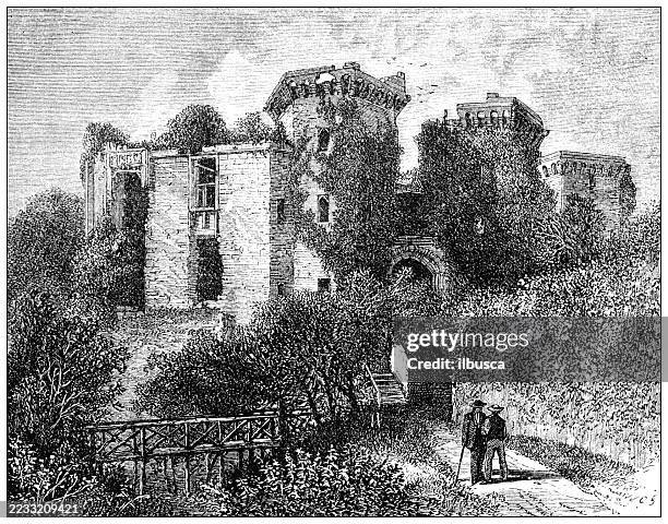 wales, raglan castle - raglan castle stock illustrations