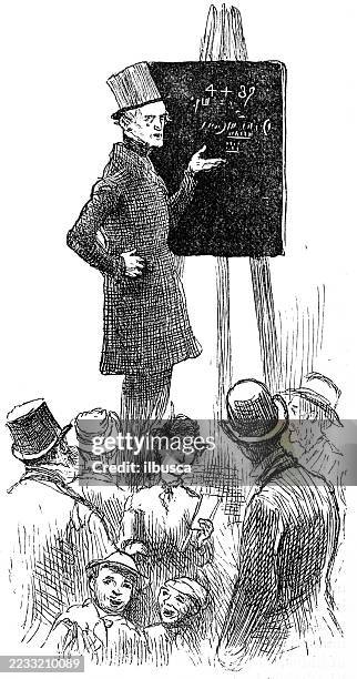 life on broadway, "lightning calculator" - broadway performance stock illustrations
