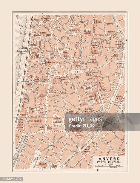 historical city map (detail) of antwerp, belgium, lithograph, published 1897 - antwerp stock illustrations