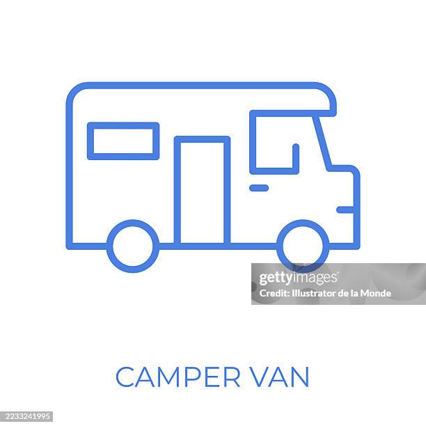 camper van editable stroke vector illustration - camper trailer stock illustrations