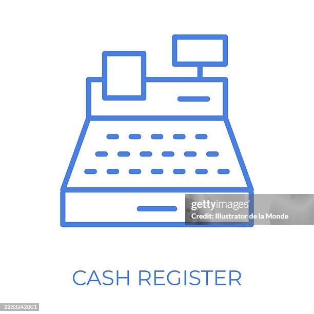 cash register editable stroke vector illustration - checking out at store stock illustrations