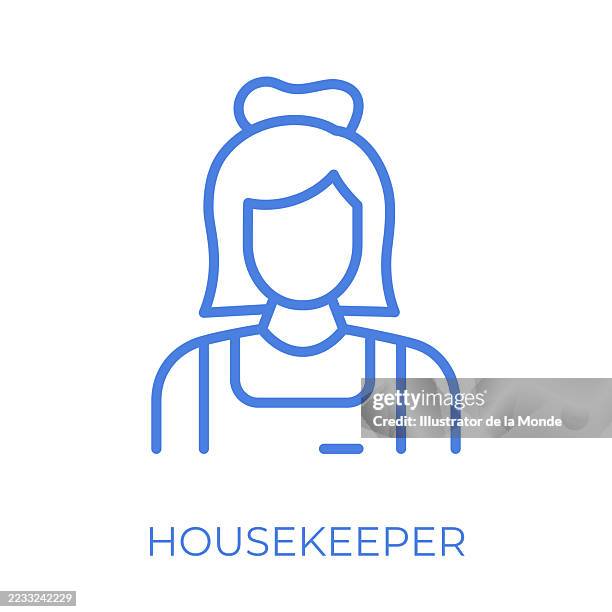 housekeeper editable stroke vector illustration - housekeeping portrait stock illustrations