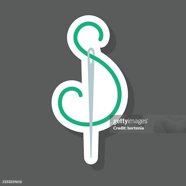 needle and thread sewing sticker icon - threading stock illustrations