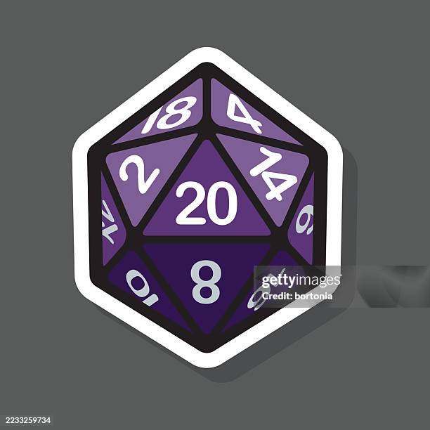 d20 polyhedral rpg dice sticker icon - ace stock illustrations
