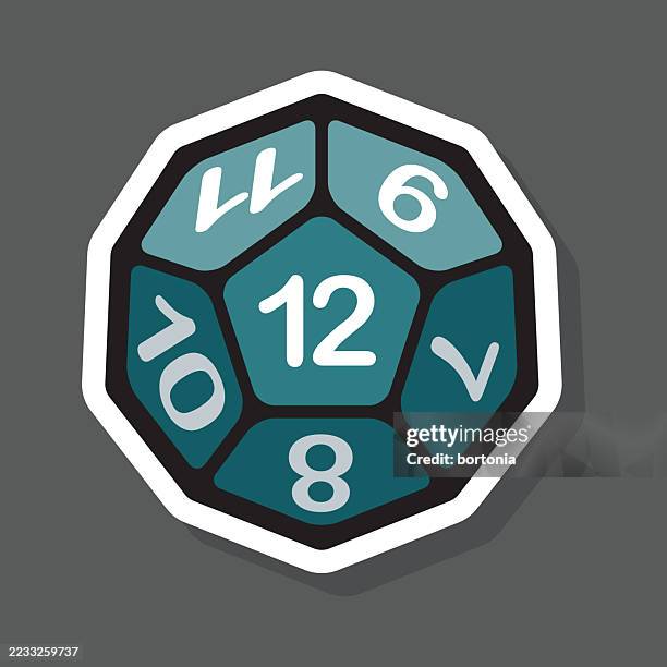 d12 polyhedral rpg dice sticker icon - cellar stock illustrations