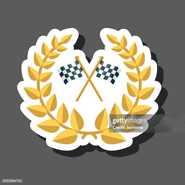 ilustraciones, imágenes clip art, dibujos animados e iconos de stock de pegatina de premio de corona de laurel de carreras icono - racing logos
