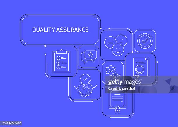 quality assurance concept banner design. certificate, control, organization, reliability. - quality assurance stock illustrations