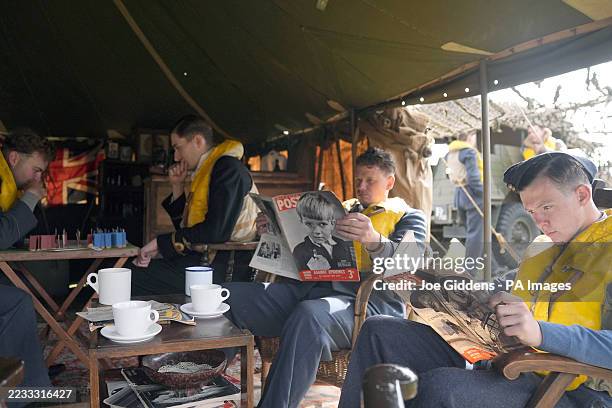 Reenactors from Spirit of Britain living history group during the Duxford Battle of Britain Air Show at the Imperial War Museum in Duxford,...