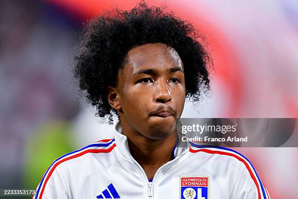Malick Fofana of Olympique Lyonnais looks on prior to the Ligue 1 McDonald's match between Olympique Lyonnais and Olympique de Marseille at Groupama...